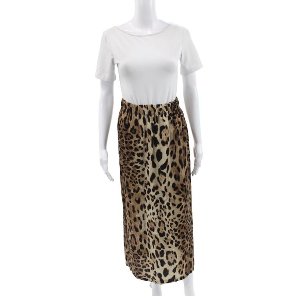 Muze Womens Pencil Skirt Beige Animal Print Midi Cotton Size S